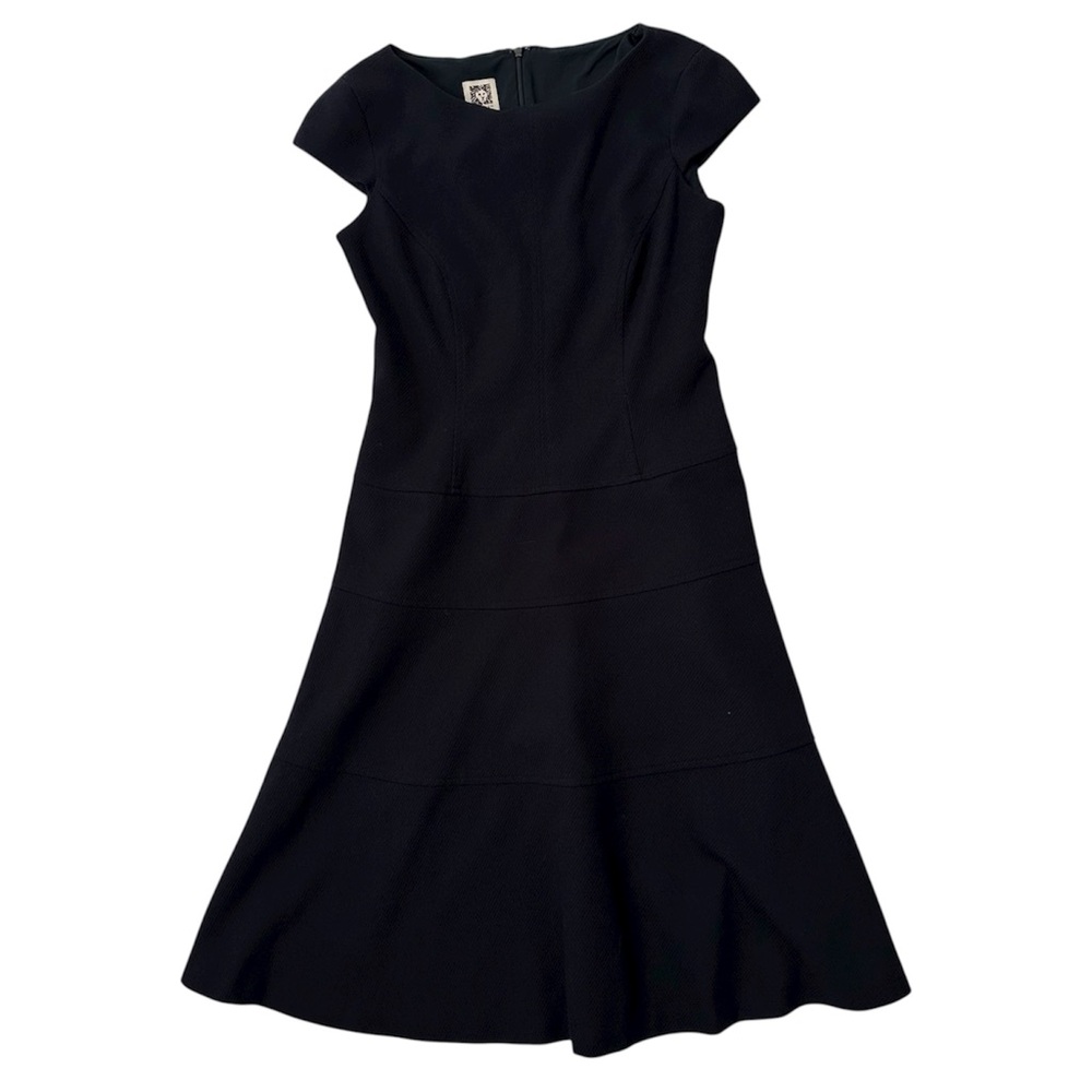 Anne Klein Classic Black Midi Dress minimalist, Noir, Fitted, Size 2/ XS